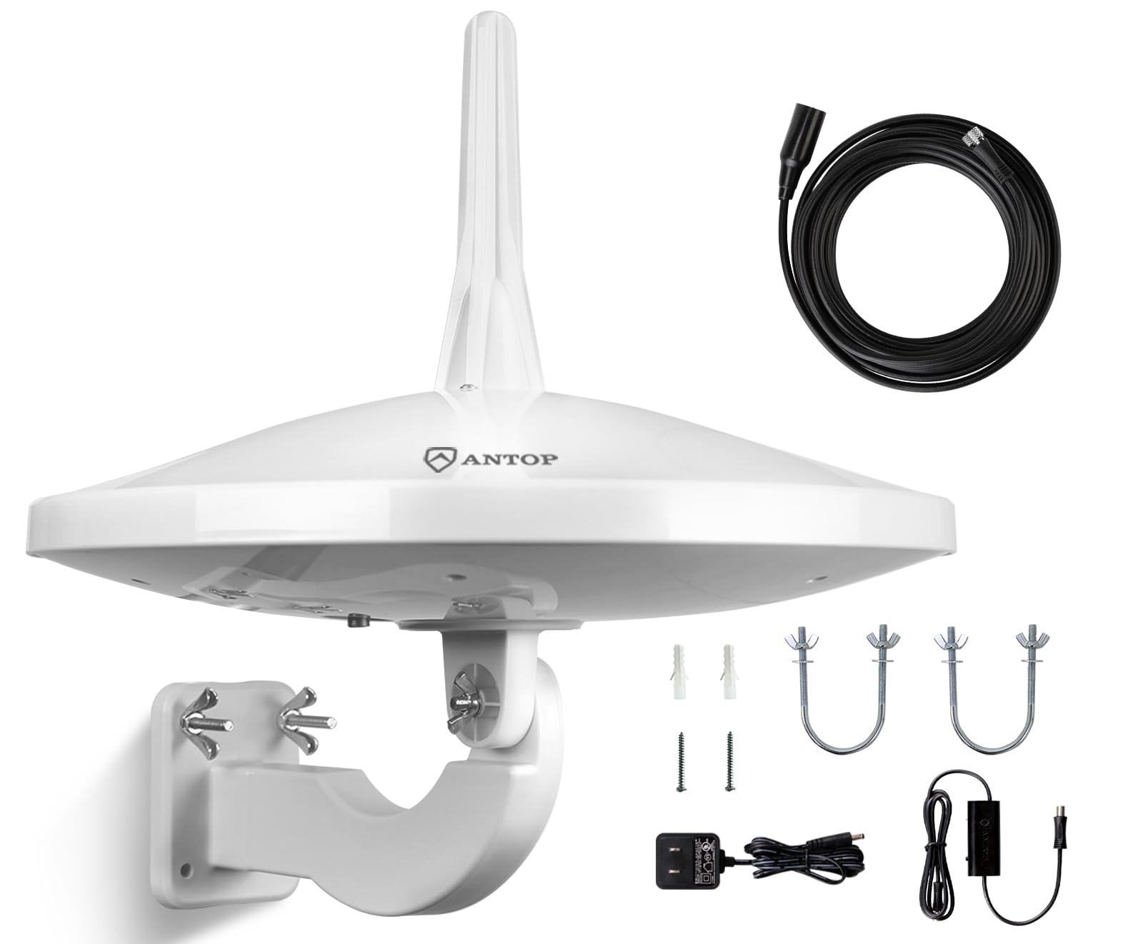 Upgraded Version - ANTOP AT-415B 720° UFO Dual Omni-Directional Outdoor HDTV Antenna with Exclusive Smartpass Amplifier &4G LTE Filter, Fit for Outdoor/RV/Attic Use(33ft Coaxial Cable,4K UHD Ready)