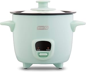 Dash DRCM200GBAQ04 Mini Rice Cooker Steamer with Removable Nonstick Pot, Keep Warm Function & Recipe Guide, Aqua