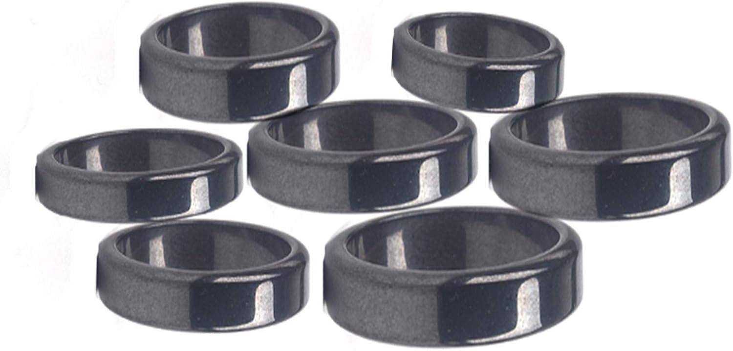 7Pcs Black Hematite Stone Ring Absorb Negative Energy Anxiety