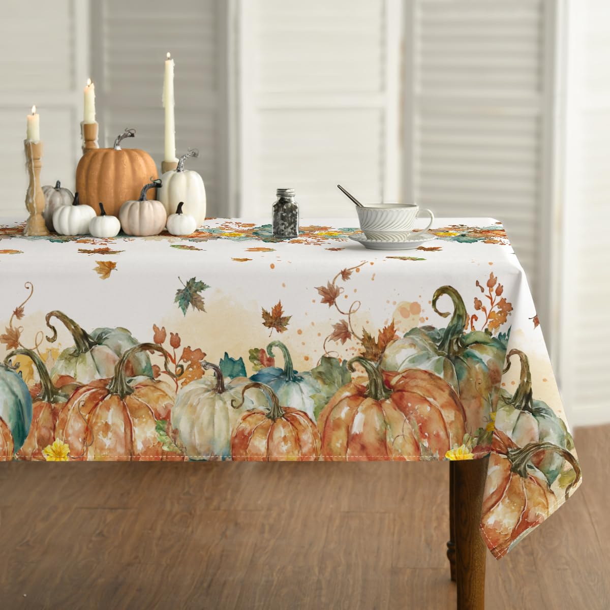 Photo 1 of Horaldaily Fall Tablecloth 60×84 Inch Rectangular, Thanksgiving Autumn Harvest Orange Pumpkin Leaves Washable Table Cover for Party Picnic Dinner Decor