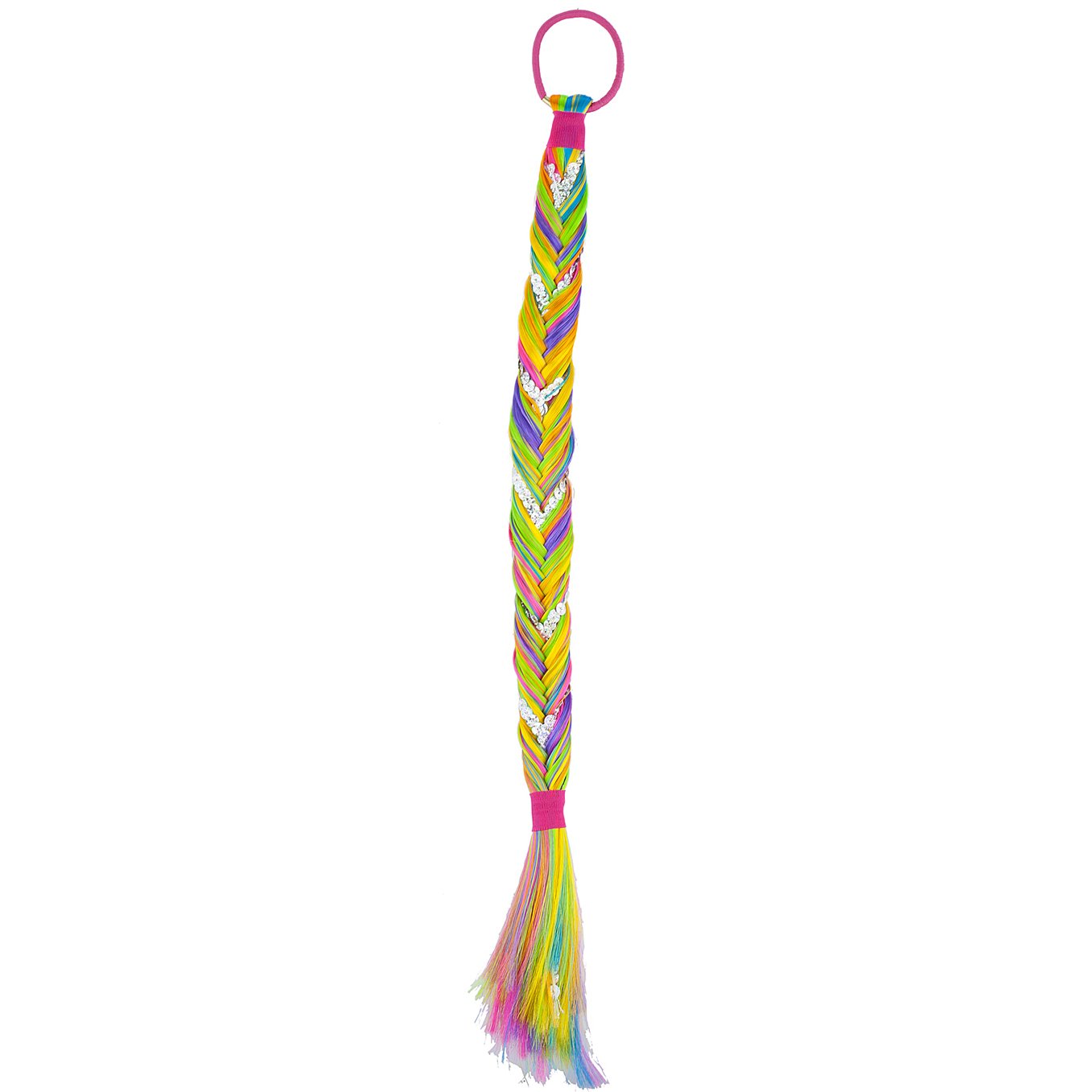 Lux Accessories Halloween Rainbow Sequin Fishtail Braid Synthetic Hair Ponytail