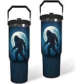 Bigfoot Tumbler with Handle Travel Mug Sasquatch Coffee Cup Big Foot Stainless Steel Bottle Gifts for Men Women Funny Bigfoot Glass Print (blue, 30oz)