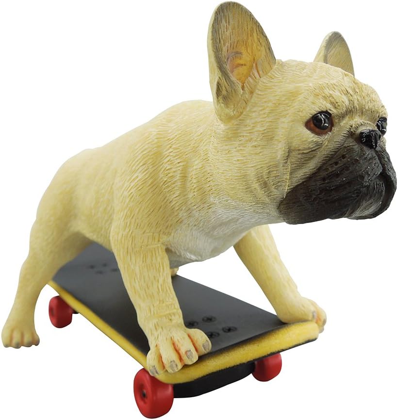 Artgenius Resin Skateboard Bulldog Figurine,Collectible French Bulldog Figurine Sliding (Cream)