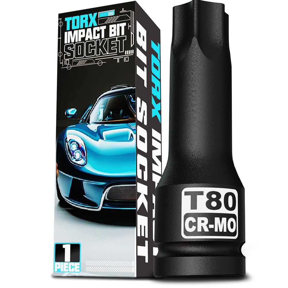 KIRXST 1/2" Drive T80 Torx Bit Socket, 6 Point Star Impact Socket, Impact Torx Bit Sockets for Automotive Repair