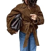 THLAI Womens Faux Suede Retro Jacket Long Sleeve Collar Moto Y2k Coat Outwear