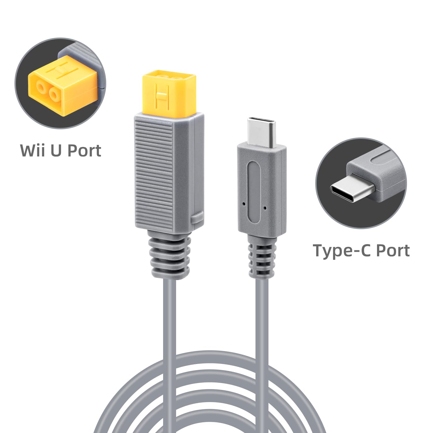 Wigearss 6.5Ft (2M) Type C Power Charge Cable for Wii U Work with a 35w-65w Power Adapter-Gray (not Include The Power Adapter/not Compatible with Wii)