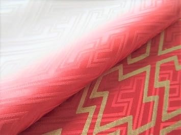 Amazon アイボリー 淡い赤色 京友禅 紗綾型模様 正絹緞子 丹後ちりめん おくみ部分 No 1 100cm 18cm 仕付け糸付き着物の解き 和布 生地 はぎれ リメイク素材 Silk100 アウトレット品 布 生地 通販