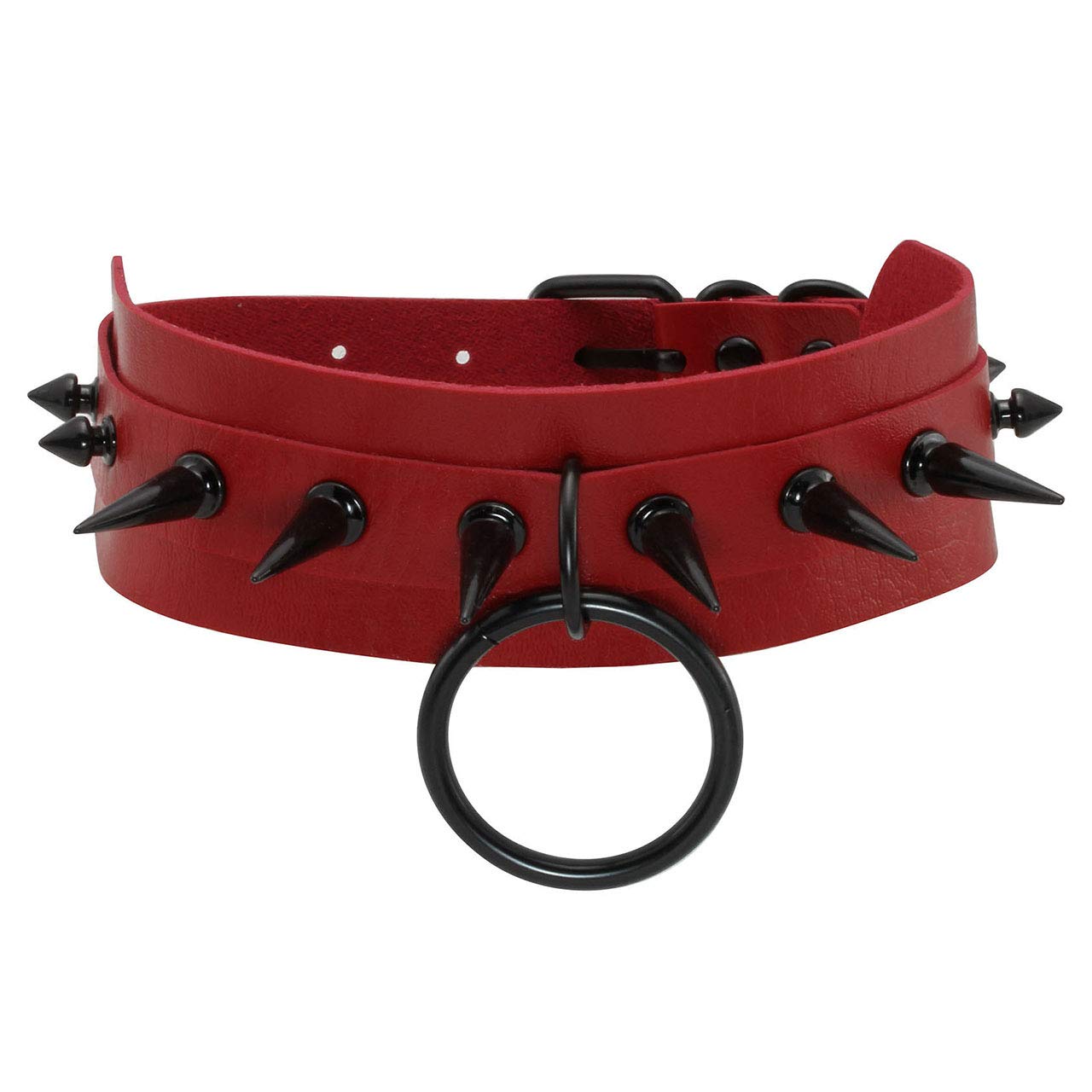 Manfnee Punk Gothic Choker Collar PU Leather O- Ring Spike Choker Necklace for Man Women Adjustable