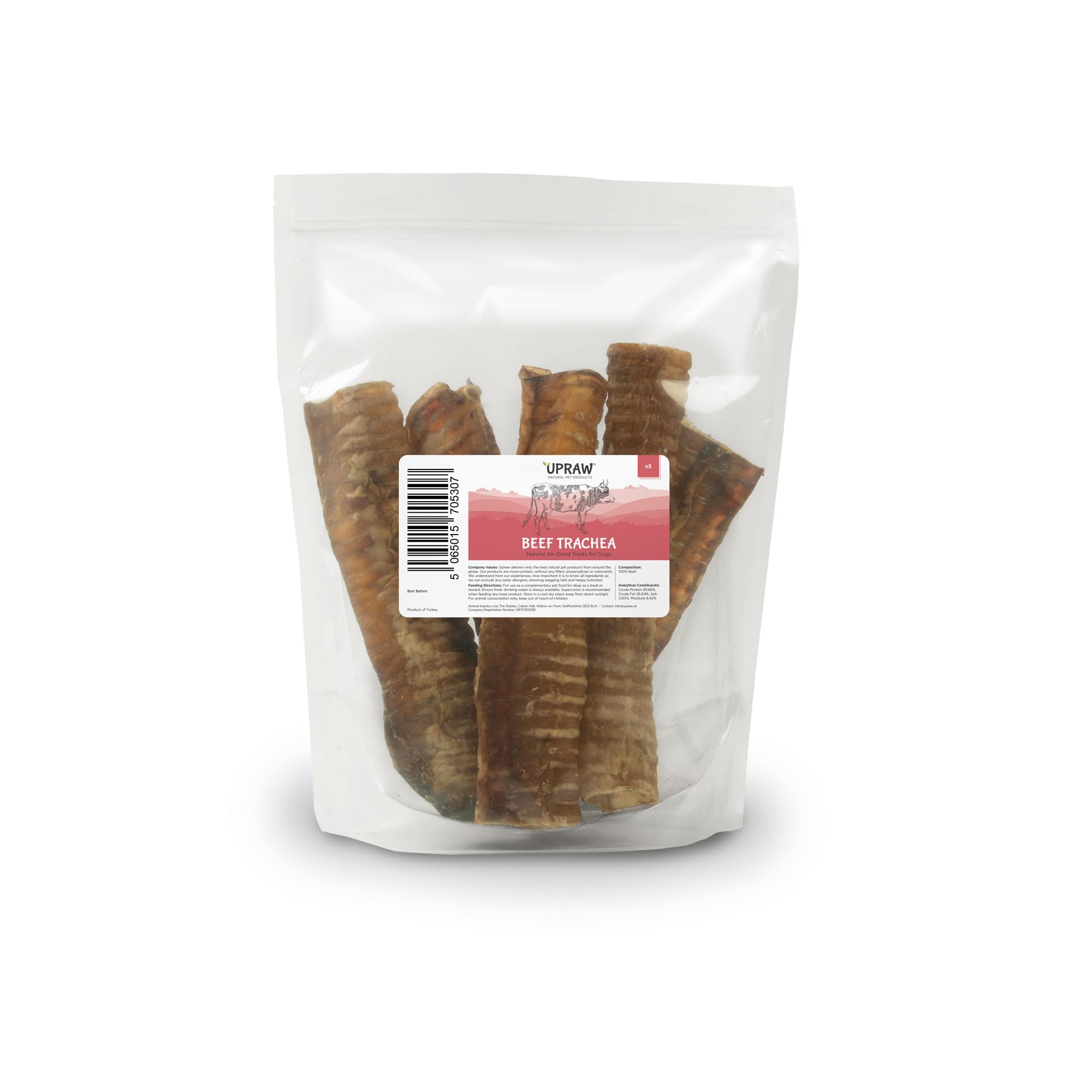 5x Extra Large Beef Trachea - Natural Air-Dried Dog Treats Chews - 100% Beef - 100% Natural - Extra Large