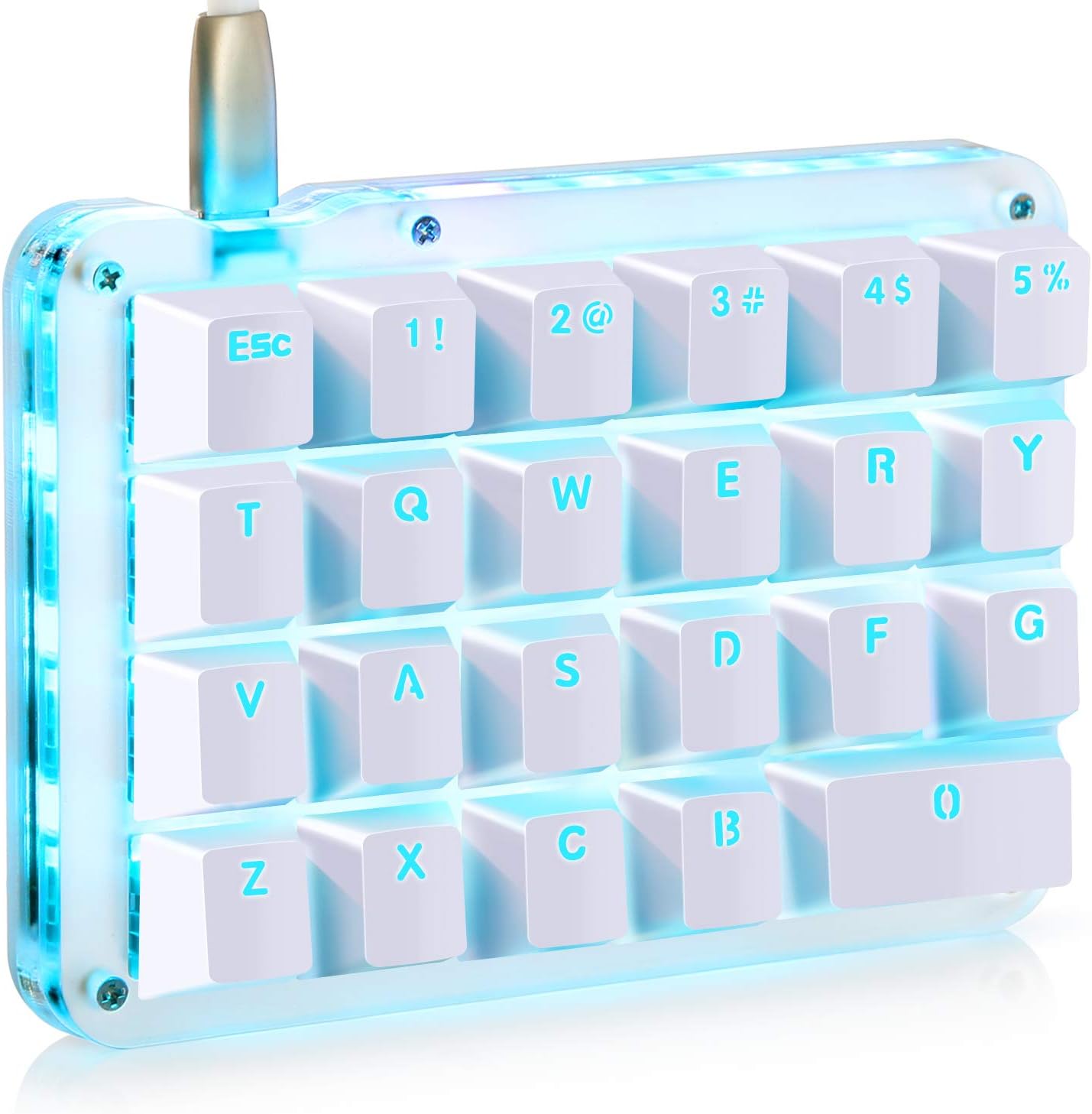 One Handed Mechanical Keyboard, Koolertron 23 Fully Programmable Keys and Portable Mini Macro Mechanical Gaming Keyboard with Blue Switches and Adjusted Blue LED Backlit