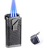 Refillable Butane Torch Lighter with Adjustable Triple Jet Flame &amp; Hidden Punch - Windproof, Sleek Carbon Fiber Design, Reusable Metal Lighter for Candles, BBQ, Camping etc(Gas not Included)