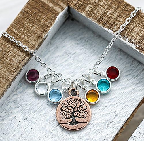 Great Grandma Necklace - Family Tree Multiple Birthstone Jewelry for Great Grandmother - Large Family, Small Family - Copper Tree Pendant - (Up to 9 Birthstones)