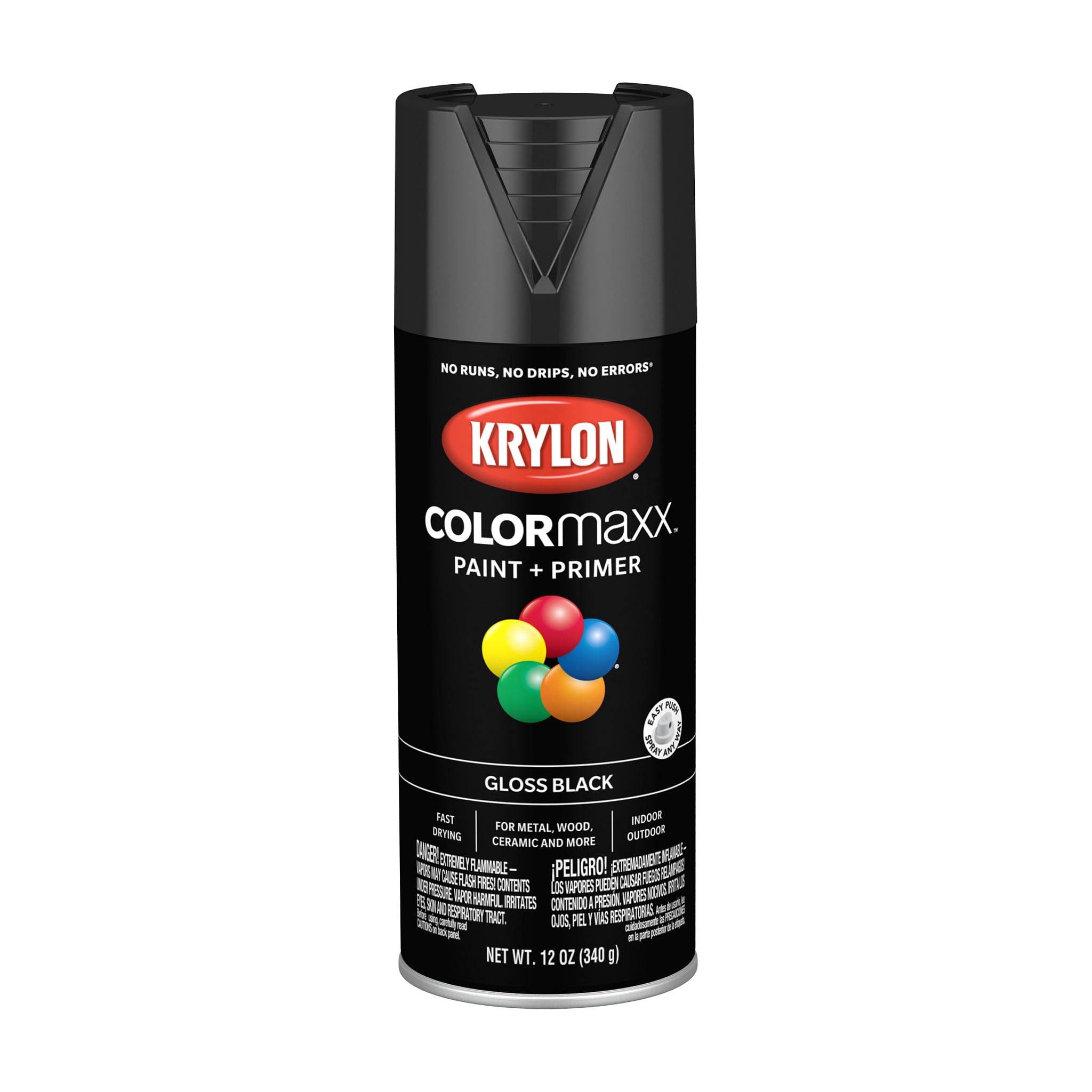 Krylon K05505007 COLORmaxx Spray Paint and Primer for Indoor/Outdoor Use, Gloss Black 12 Ounce (Pack of 1)