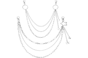 Hoxfly 2 Pcs Punk Pants Chains, Silver Gothic Punk Trouser Chain, Hip Hop Wallet Chain with Star & Moon Pendant for Men Women