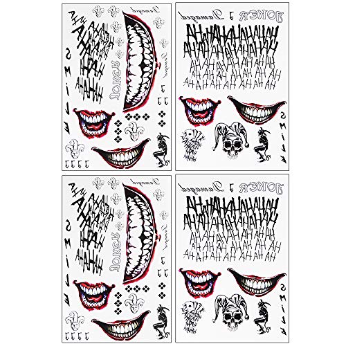 4 Sheets The Joker Temporary Tattoos from Suicide Squad,Tattoo Sticker