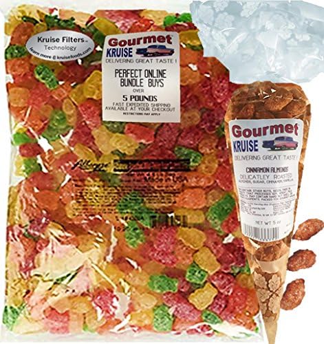 Albanese Sour Gummi Bears 4.5LB Bag With Cinnamon Almonds Delicately Roasted Gourmet Kruise Signature Gift Bag 5 OZ (NET WT 77 OZ) 2 Item Bundle