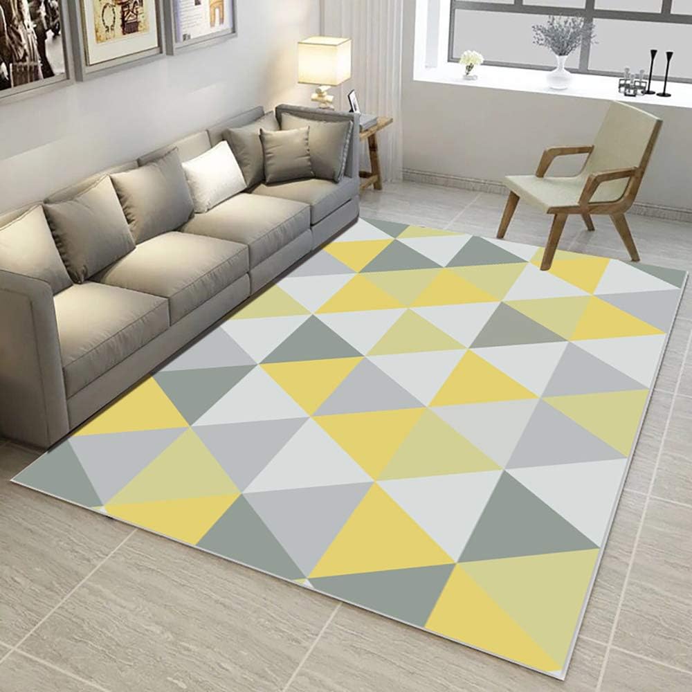 XBXB Milan Ochre Mustard Yellow Grey Beige Harlequin Triangles Traditional Living Room Rug,Baby Crawling Carpet,Modern Geometric Design-Soft and Comfortable