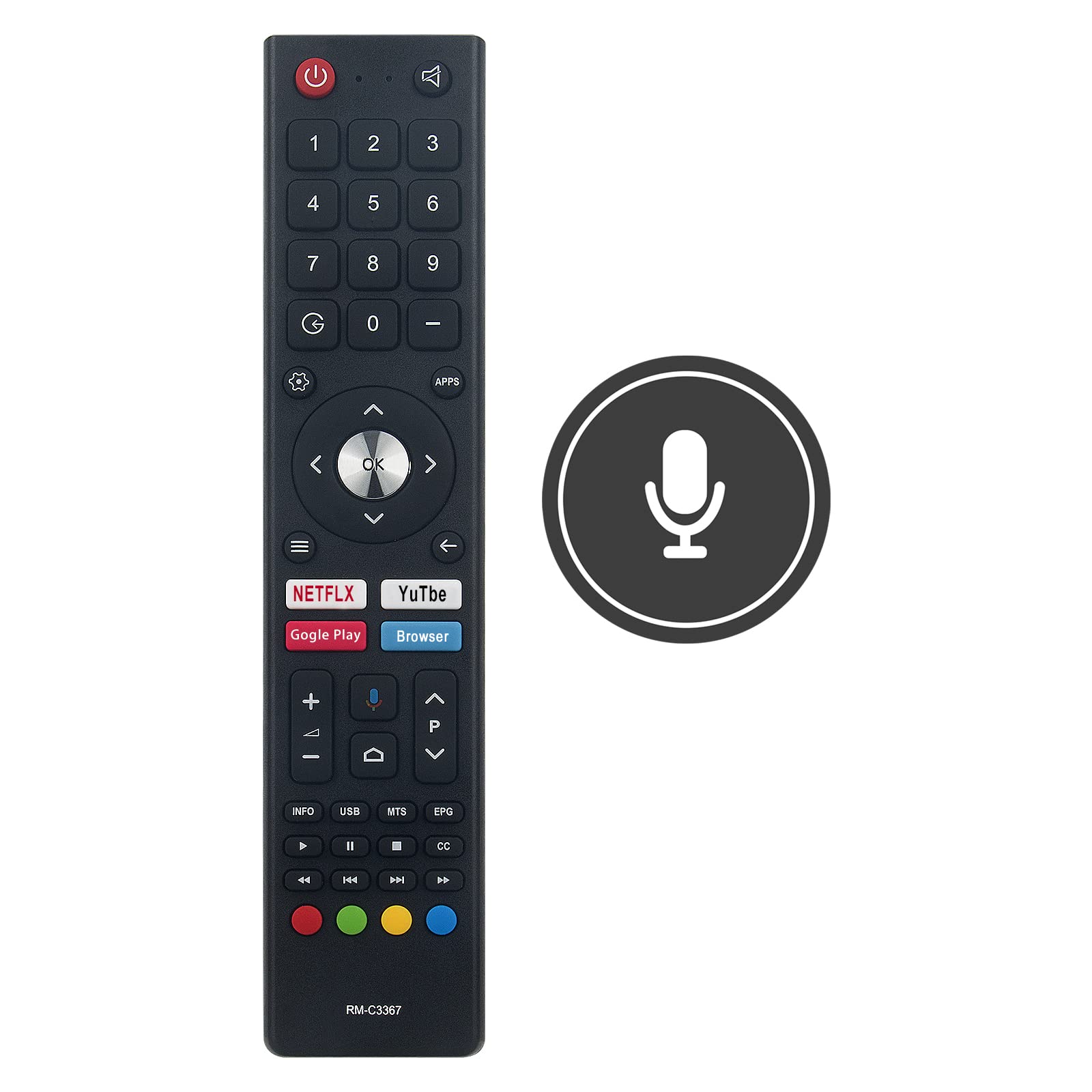 New RM-C3367 Remote Control Replacement - VINABTY RM-C3367 TV Replace Remote Control fit for JVC Smart LED Android TV RM-C3367 RM C3367 RMC3367 LT-50KC508 Remote Controller