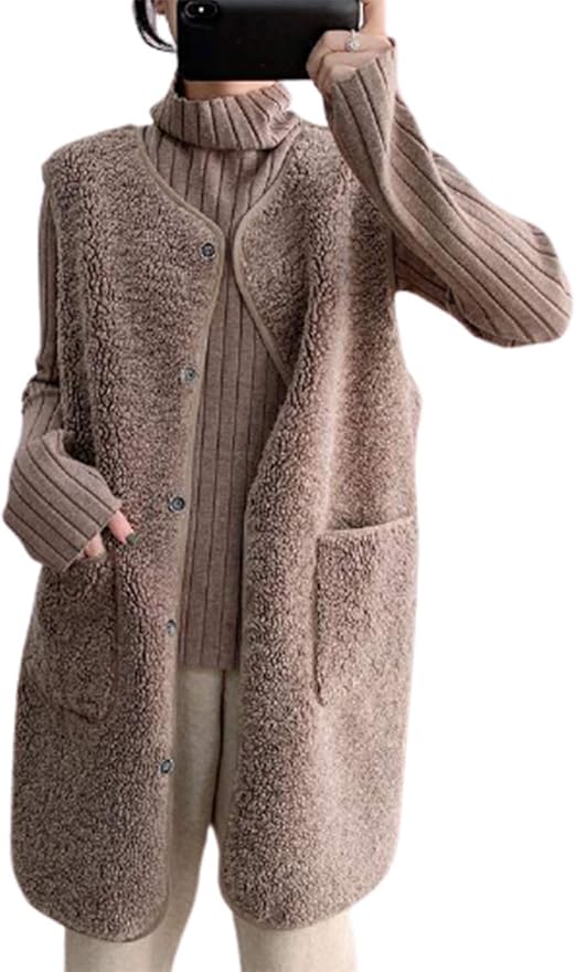 Sadall ボアベスト レディース ロング チョッキ ベスト フリースジャケット コート アウター トップス ノースリーブ もこもこ 柔らかい 上着 韓国風 ファッション 秋冬ー カーキ ベスト 通販 Amazon