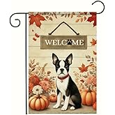 BlissYard Fall Boston Terrier Garden Flag 12x18 Inch Double Sided Welcome Dog Flag with Pumpkins and Autumn Leaves Fall Yard Banner Outdoor Porch Patio Lawn Decoration Farmhouse Thanksgiving Holiday Decor