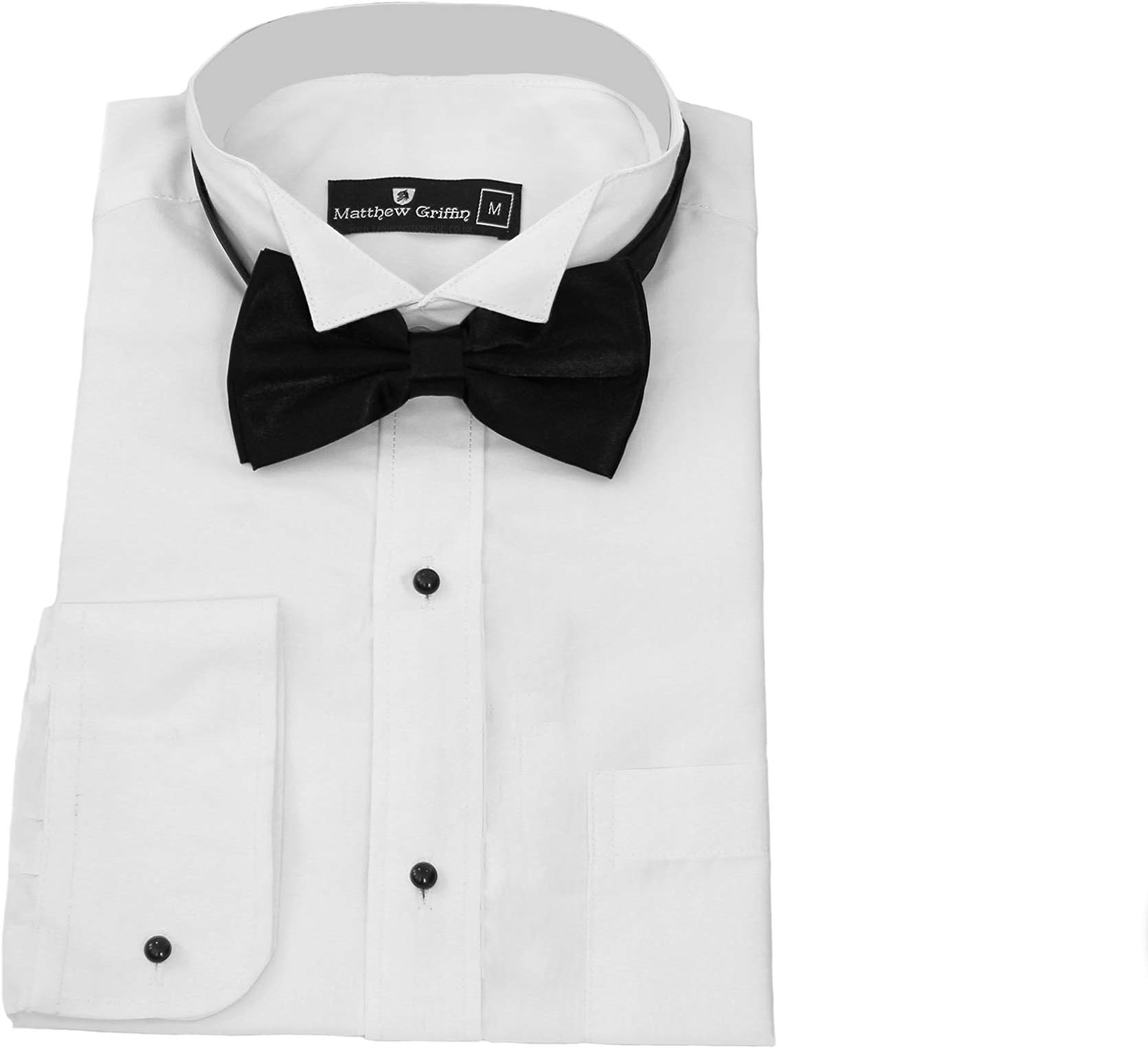 Men's Tuxedo Shirt, Wing Collar, Special Occasion Party Wedding Smart Shirt, Black Bow tie Set