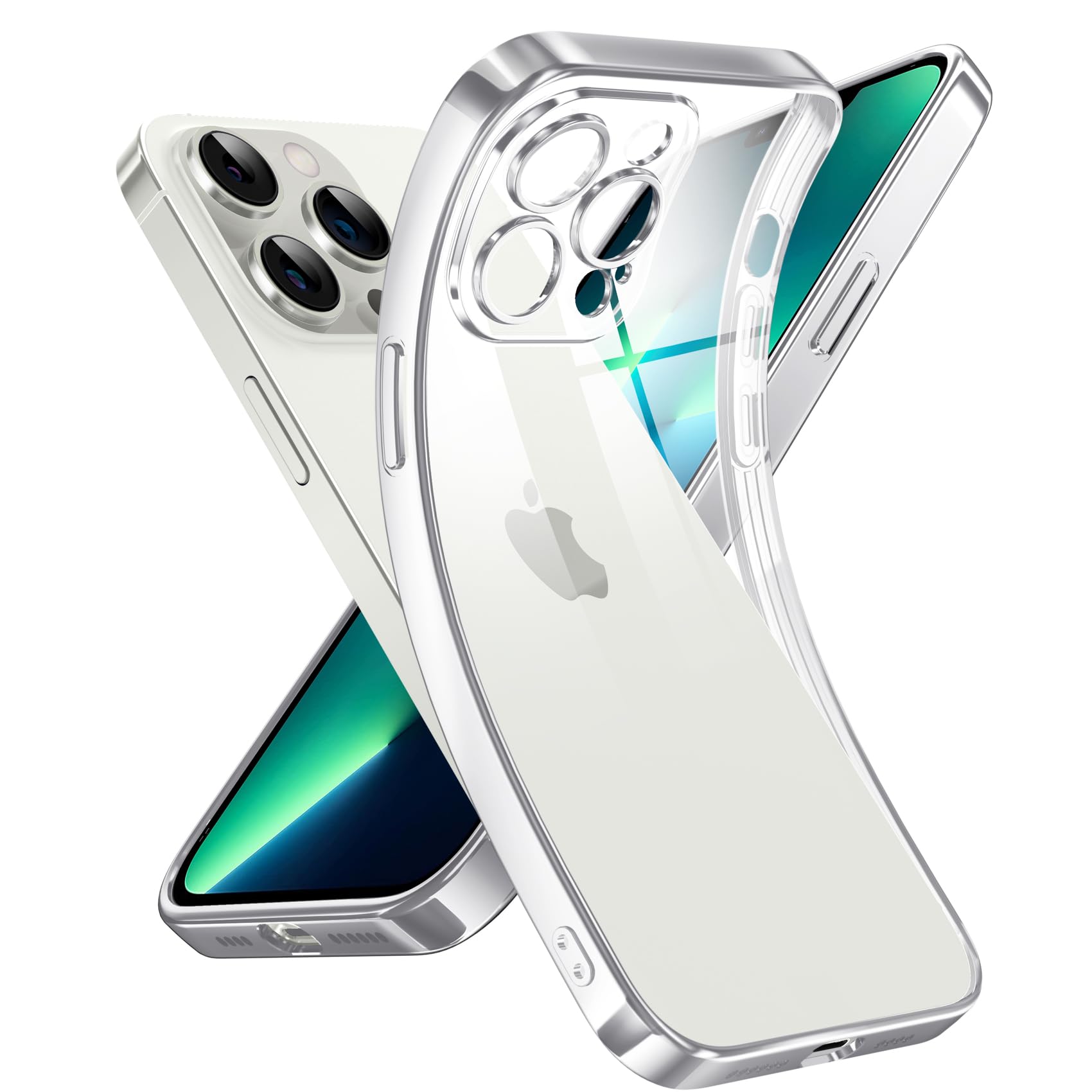 Photo 1 of Supdeal Crystal Clear Case for iPhone 13 Pro Max, [Not Yellowing] [Military Grade Drop Tested] Shockproof Protective Phone Case Soft Silicone Slim Cover with Camera Protection, 6.7 inch, Silver