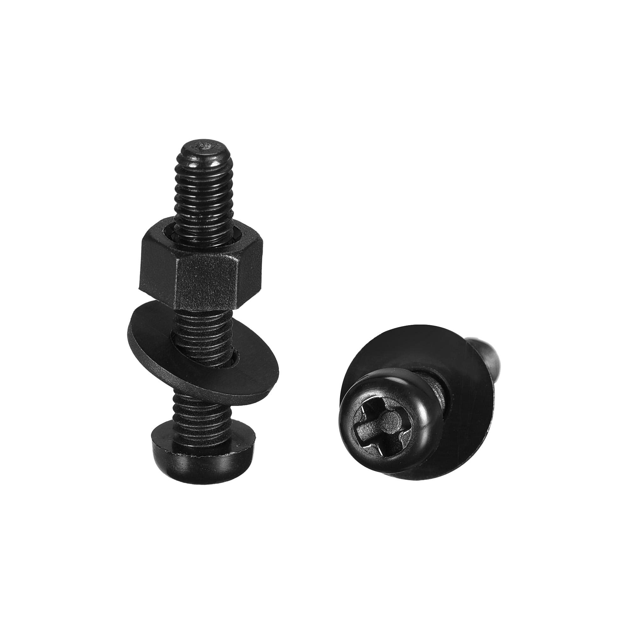 sourcing map Nylon Screw Nut Washer Assortment Kit, M4x20mm Round Head Machine Screw Bolt Nuts Flat Washers Black 50 Set