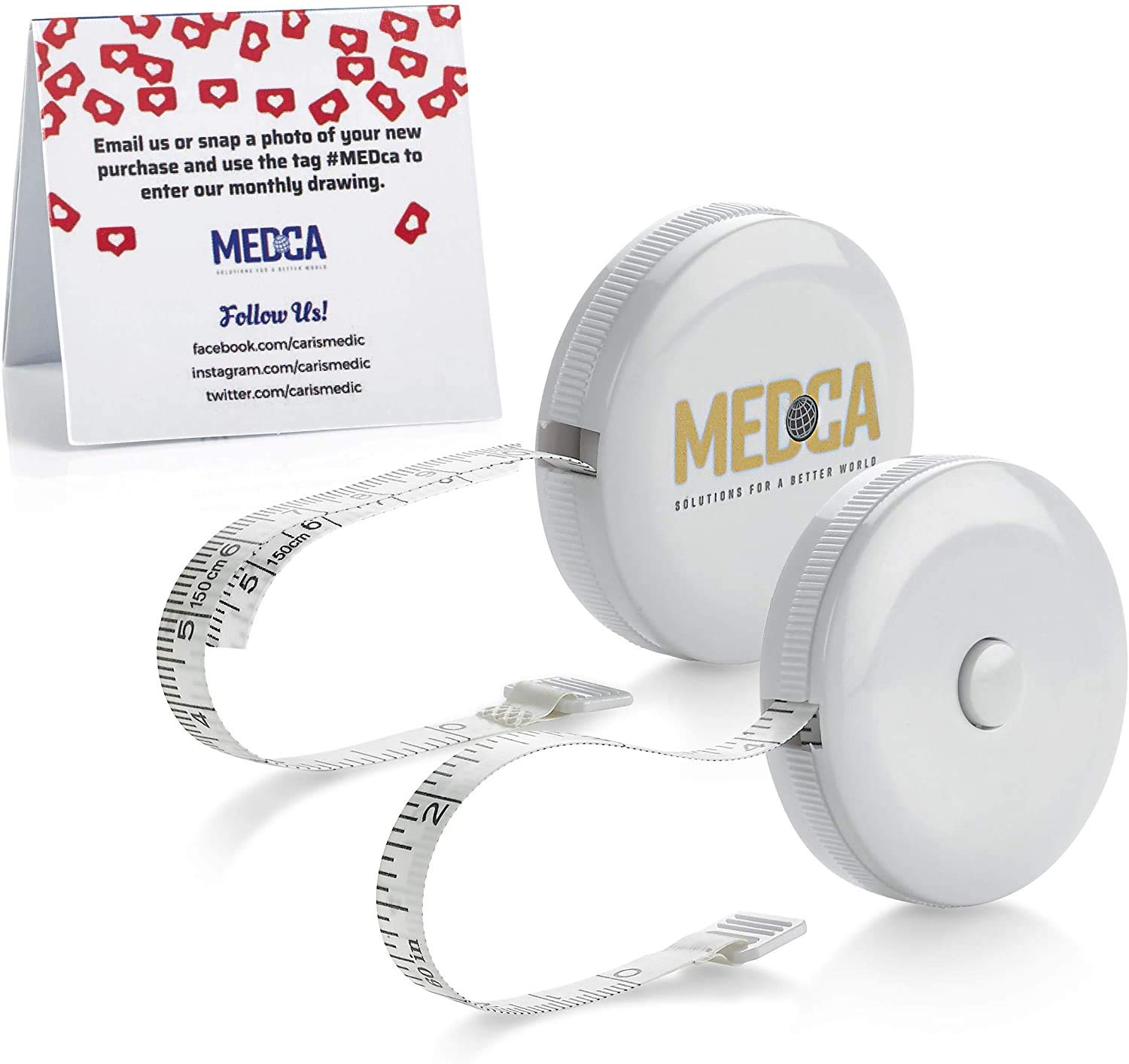 MEDca Body Tape Measure - 2 Pack Retractable Tape Measure Ruler for Accurate Body Fat Calculator, High Measurement Accuracy, Push-Button Lock, White