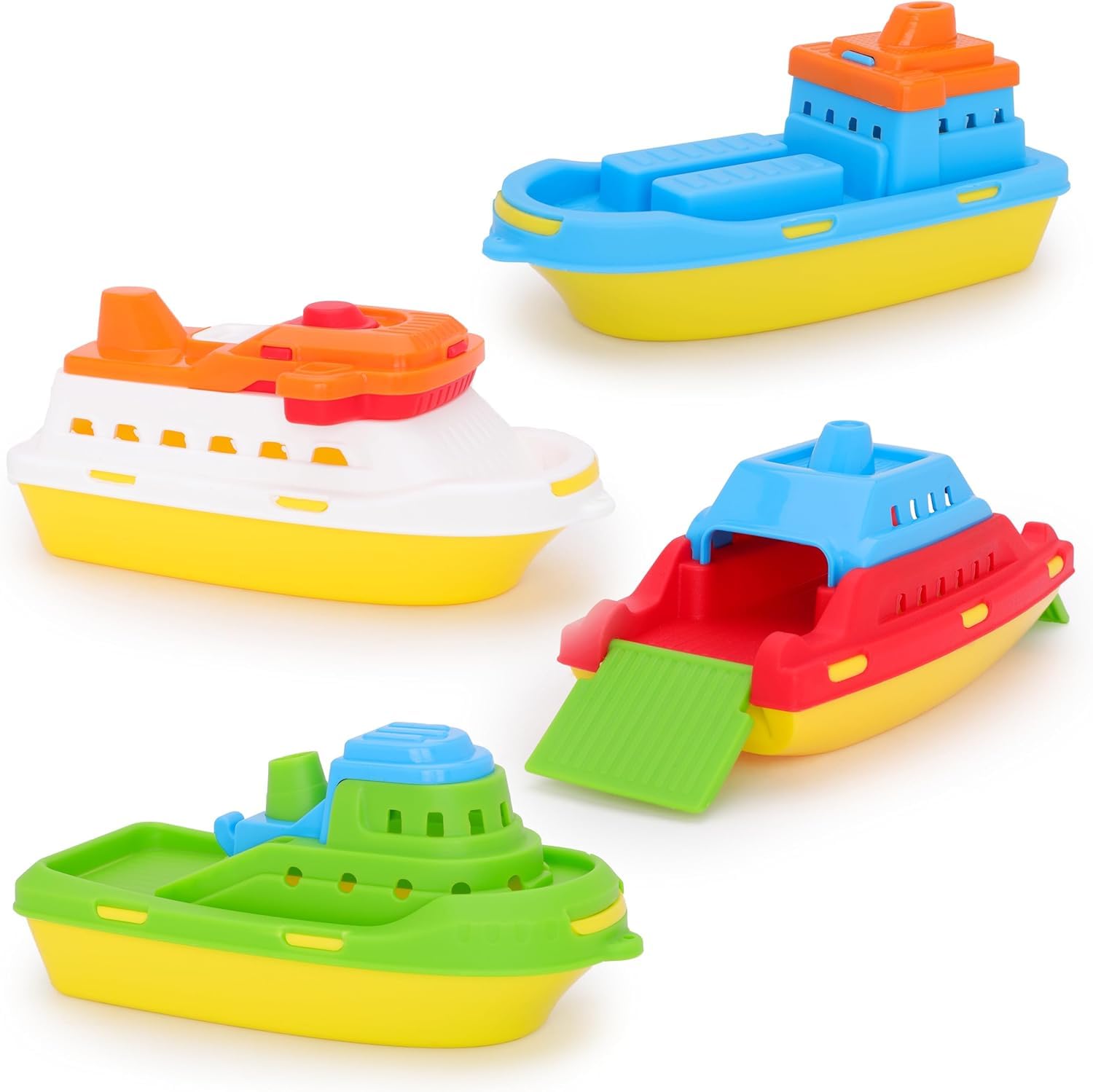Toyland® Pack of 4 Colourful Toy Boats - Cargo, Cruise, Fishing & Container Ships - Kids Floating Water Toys - Pool & Bathtime Toy - Age 2 Years+