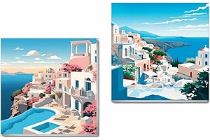 bleihum 2 Pack Landscape Paint by Number for Kids with Wooden Frame-Scenery Paint by Numbers for Kids Ages 4-8-12,Sea View Kids Paint by Numbers for Home Wall Decor(8X8inch)