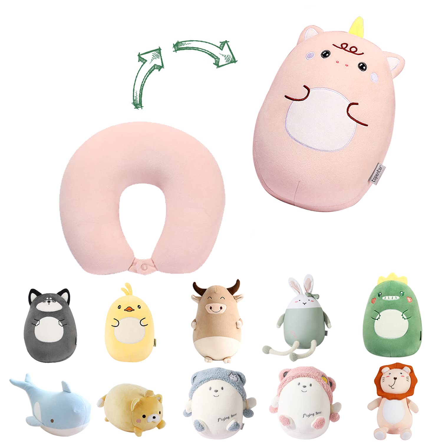 JOYRAVO 2-in-1 Travel Pillow for Kids - Soft and Adorable Unicorn Animals Plushie that Converts into a U-Shaped Neck Pillow for Ultimate Comfort During Airplane, Car, Train, or Bus Trip - Unicorn — image 1