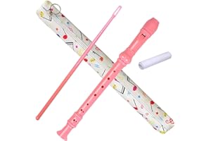Auteey 8 Hole German style Soprano Recorder for Beginners,Music Flute with Gift Case Bag Cleaning Rod For Home Entertainment (Pink)
