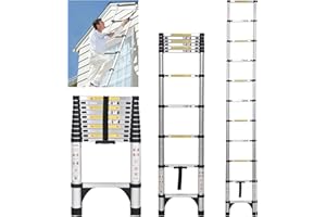 JADDUO Telescoping Ladder 10.5 FT Extension Ladder Aluminum Lightweight Telescopic Ladder with 2 Triangle Stabilizers Telescoping Attic Ladder RV Ladders for Travel Collapsible Ladders for Home