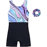 MODAFANS Leotards for Girls Gymnastics with Shorts Dance unitards Tumbling Biketards with Hair Scrunchie for3-13T