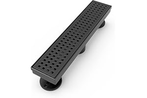 WEBANG 12 Inch Linear Shower Drain Rectangular Floor Drain with Accessories Square Hole Pattern Cover Grate Removable SUS304 Stainless Steel CUPC Certified Matte Black