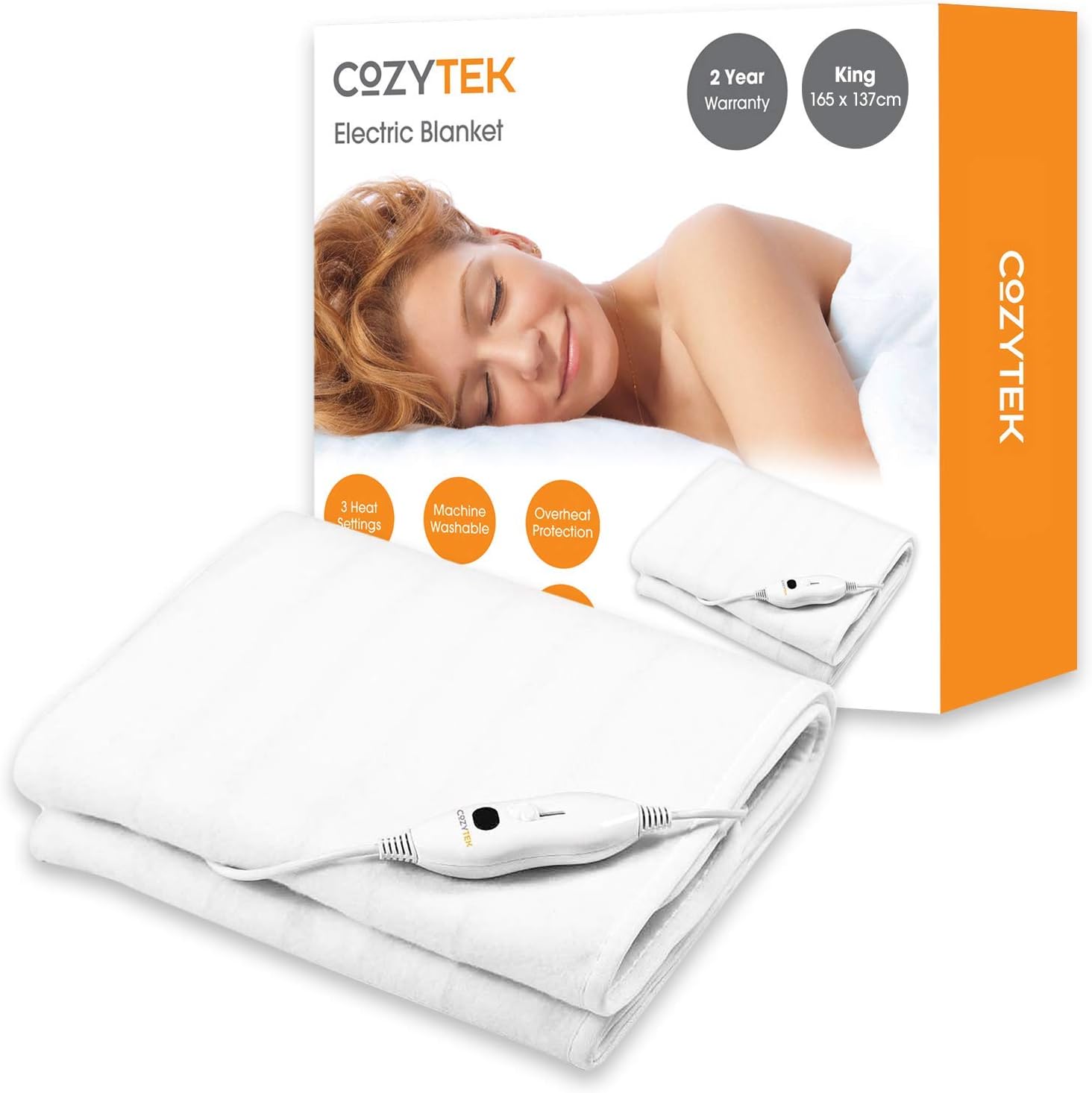 Cozytek Electric Blanket King Size 165 x 137cm, Soft Polyester Electric Blanket Fitted Underblanket Mattress Cover