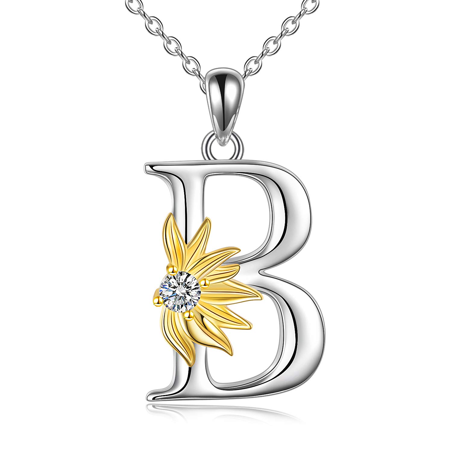Sunflower Gifts for Women Sterling Silver Initial Alphabet Letter B Pendant Sunflower Necklace Gifts for Women Girls