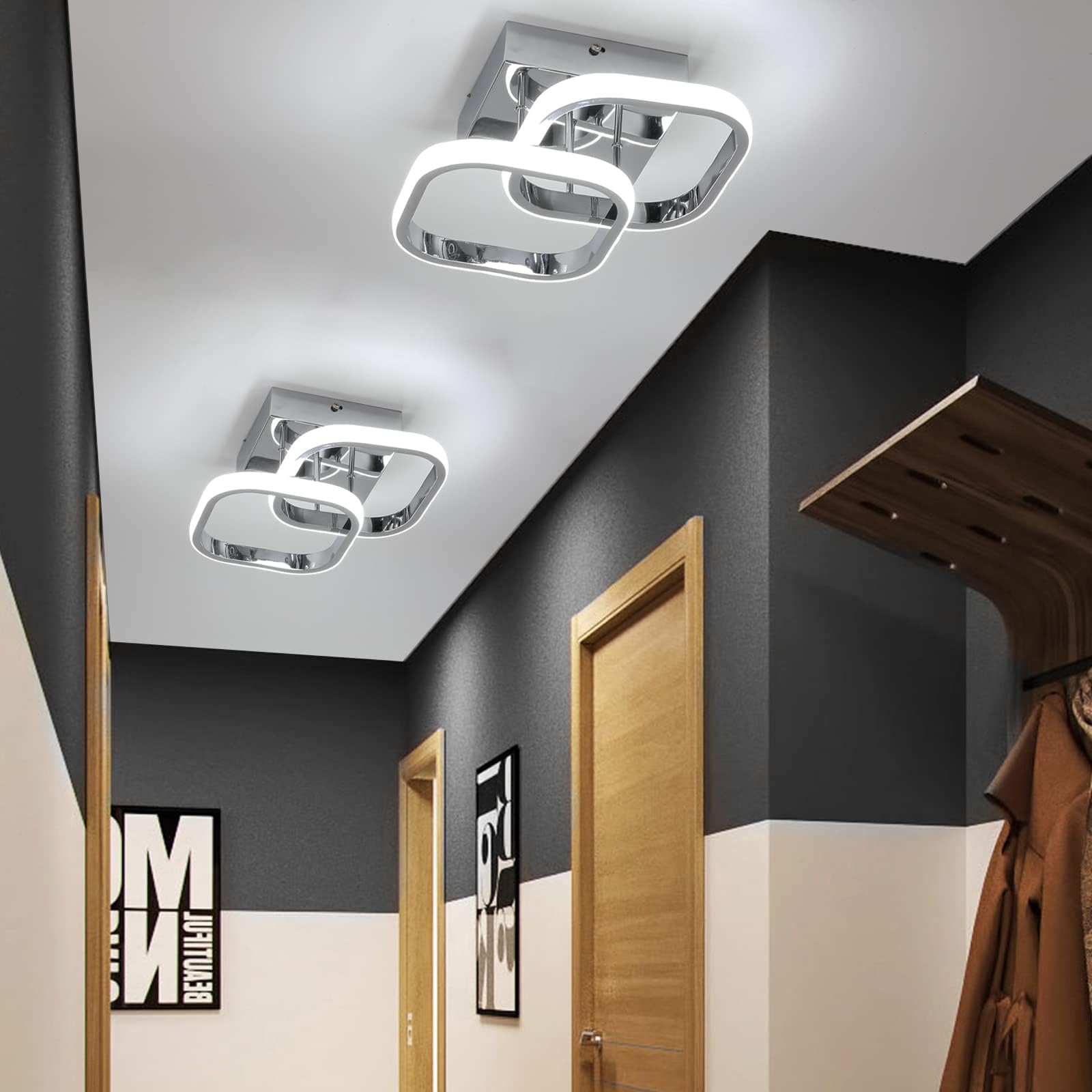 EIDISUNY Light Fittings Ceilings Square Concise Nordic Chrome Ceiling Light for Kitchen Bedroom Study Room Corridor Ceiling Lights Cool White Light 22W