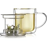 Teabloom Heatproof and Insulated Borosilicate Glass Tea Cup with Infuser for Whole-Leaf Loose Tea – Tea Purist's Choice – Wellbeing Double-Walled Infusion Mug with Lid (8 oz)