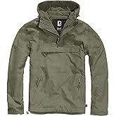 Brandit Individual Wear Men's Fleece-Lined Quarter Zip Windbreaker Pullover - Lightweight Weatherproof Casual Outdoor Jacket, Olive, XX-Large