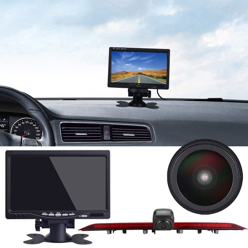 18mm lens Car Third Roof top mount brake lamp camera Brake Light Rear View Backup Camera, replacement for Crafter MAN TGE 2017 modified transport vehicle Bus 2006 2014 (With 7 inch display)
