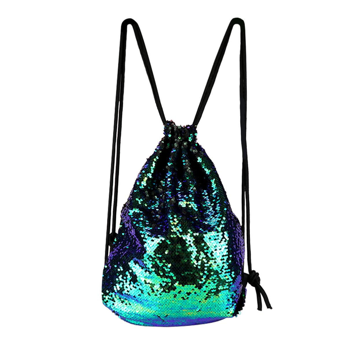 FERCAISH Sequin Gym Bag, Backpack Glitter, Dance Drawstring Bag, Adjustable Sports Bag for Shopping Leisure Hiking Yoga Excursions and Mountaineering (Green+Black)