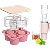 Large Silicone Ice Cube Tray for 20-30-40 oz Tumbler Cup, Slow Melting Ice Mold with Lid, Easy Release Ice Maker(Pink)