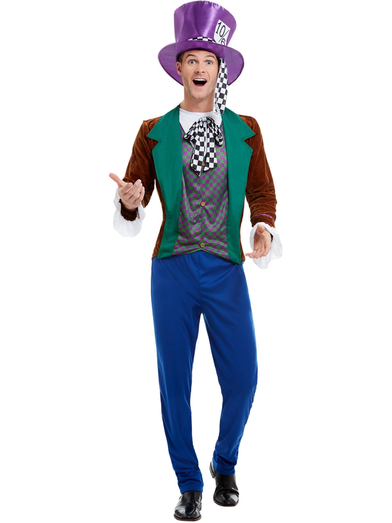 Smiffys Mad Hatter Costume, Multi-Coloured with Jacket, Trousers & Hat, Fairytale, Wings and Wands Fancy Fancy Dress, Adult Dress Up Costumes