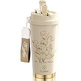 [2-IN-1 LID] Travel Mug,Coffe mug,Coffe cup,Ceramic coating Lined,316 Stainless Steel,BPA Free,Vacuum Insulated Tumbler for Water, Iced Tea or Coffee, Smoothie and More (Bell Orchid-White, 18 Ounces)