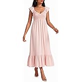 winkbay Women's Summer Ruffle Maxi Dress Cute Deep V Neck Cap Sleeve Flowy Dresses Beach Vacation Clothes