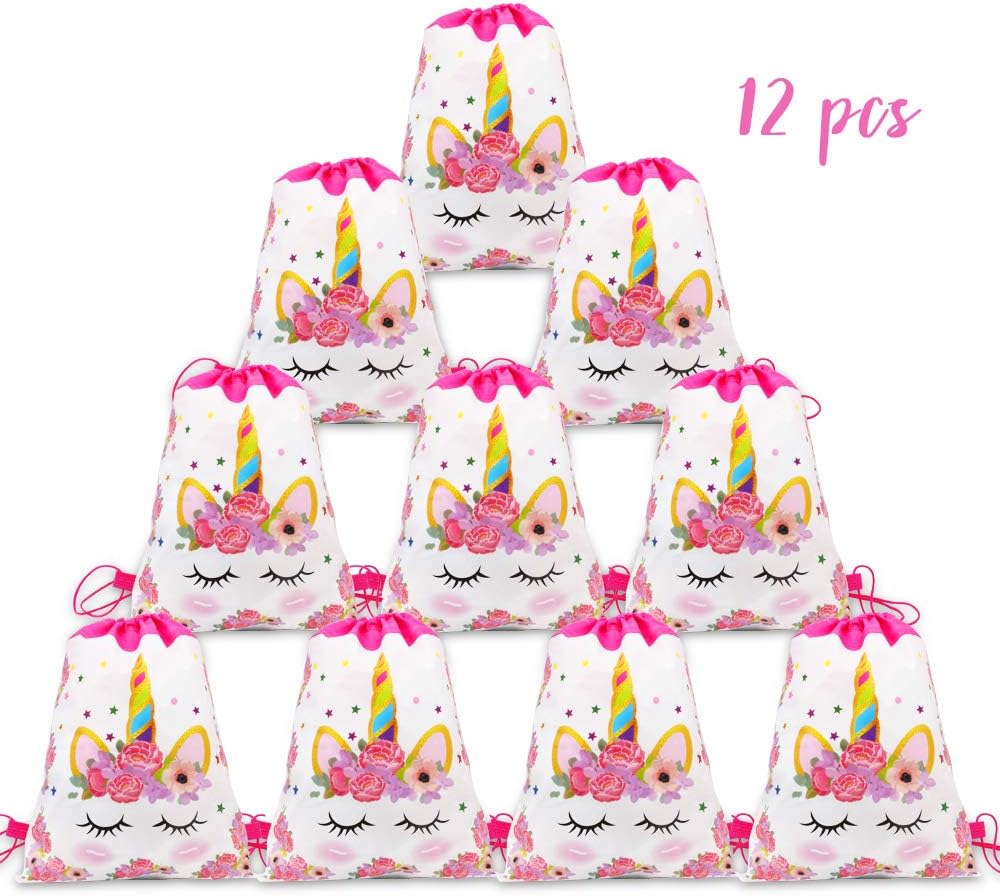 12 Pack Unicorn Drawstring Party Bag, Unicorn Party Favors Bags Drawstring Backpacks Gifts Bags Birthday Party Supplies Favor Bag for Kids Children Girls Baby Shower (S28-12Pack)