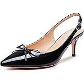 rsxses Kitten Heels for Women Pointed Toe Slingback Pumps with Bow Comfortable Low Heel Wedding Dress Shoes Closed Toe Heels