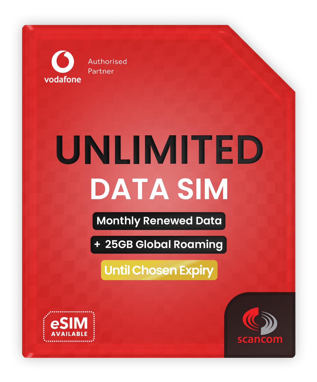 Vodafone Global Data SIM - 25GB Europe & USA Roaming + Unlimited UK Data - Preloaded for 1 Month - 1 Working Day Activation - For Phones & WiFi Routers
