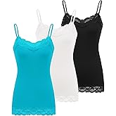 Kate Kasin Women's Adjustable Spaghetti Strap Lace Trim Cami Tunic Tank Top 3PACK